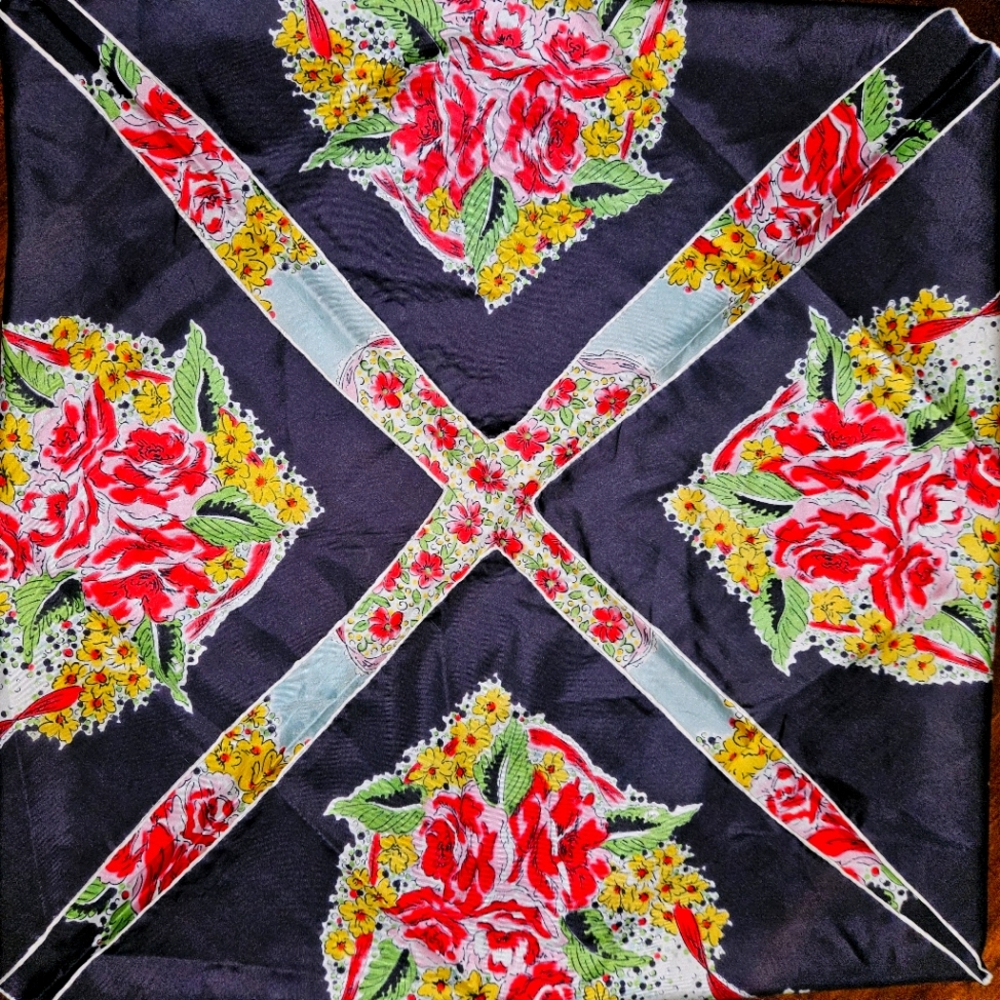 Vintage Hand Rolled Silk Scarf 33" Square